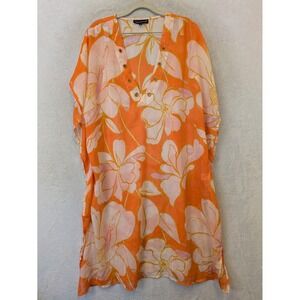 Club Z Collection Kaftan‎ Women's Medium Orange Floral Metallic Grommet V-Neck
